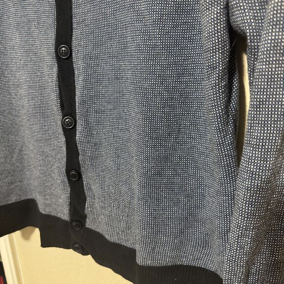 Forever 21 Men Sweater Cardigan Size Large Navy Blue birdseye knit academia - Picture 2 of 6